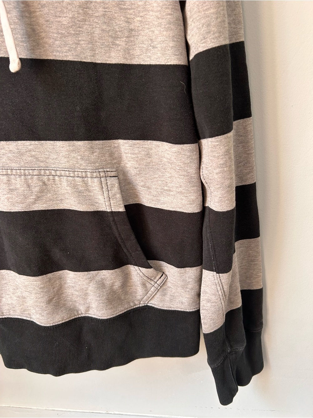Vintage Polo Ralph Lauren Rugby Hoodie Mens M Black Gray Striped Long Sleeve - Picture 5 of 13
